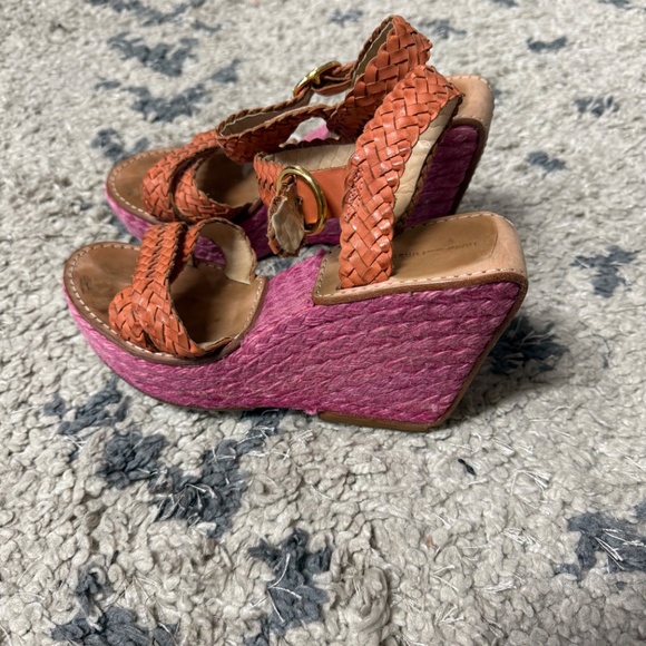 Diane von Furstenberg Pink Woven Wedge Orange Leather Straps Sandals Size 7M - Picture 8 of 10